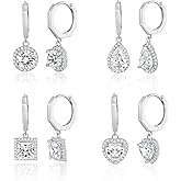 MDFUN 4 Pairs Dangle Drop Earrings for Women, 18K Gold Plated Cubic Zirconia Drop Dangle Huggie Hoop Earrings CZ Diamond Teardrop Hypoallergenic Jewelry