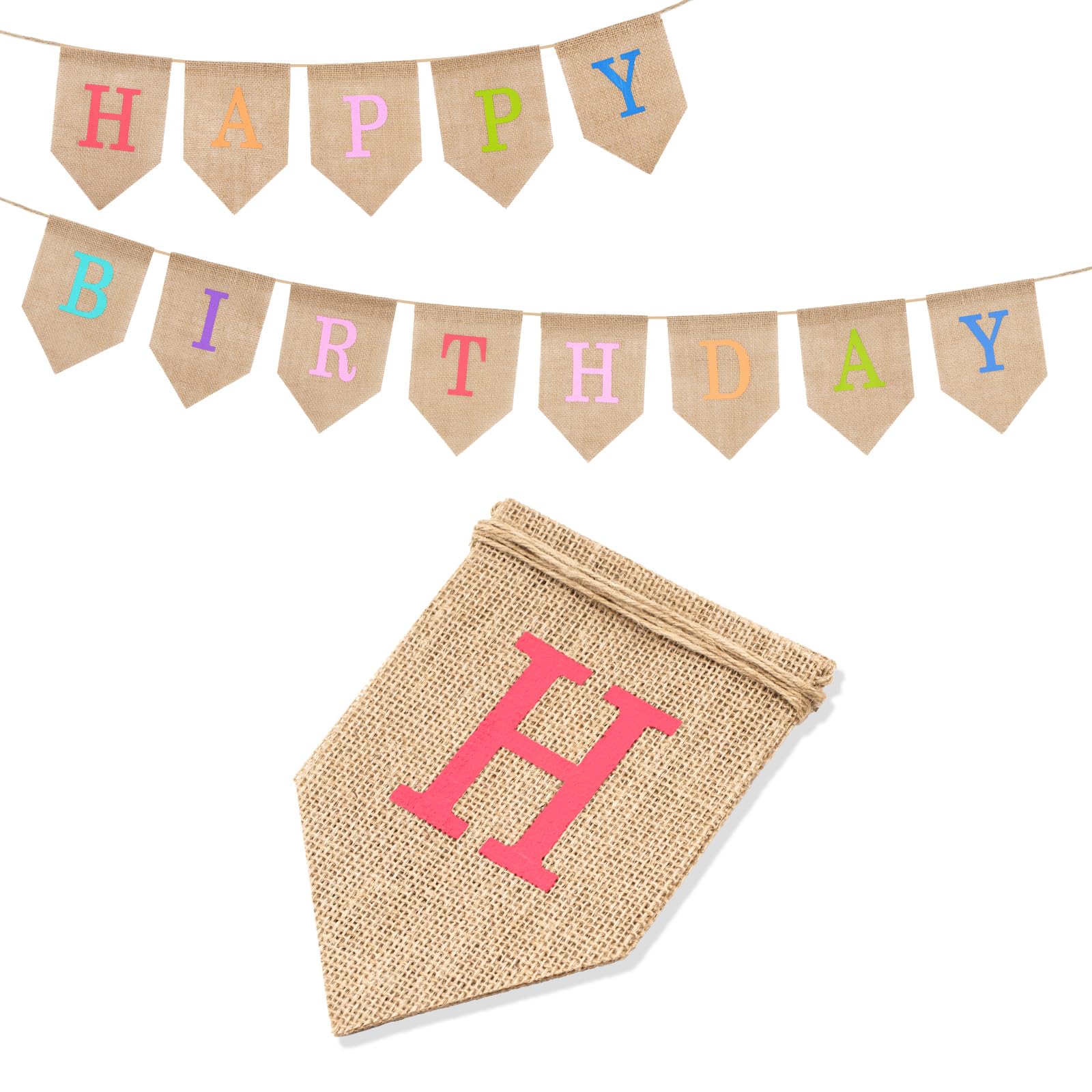 G2PLUS HAPPY BIRTHDAY Burlap Bunting Banner - Reusable Triangle Hessian Birthday Banner for Vintage Party Decorations
