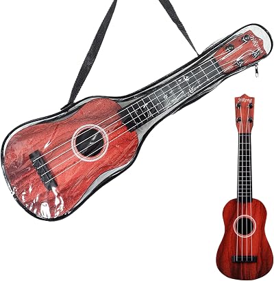 PLUSHCEWT Kids 42cm Guitar Ukulele 4 Adjustable Strings Music Education Toy Red