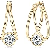 Moissanite Solitaire Hoop Huggie Earrings for Women S925 Sterling Silver D Color VVS1 Round Cut Moissanite Hypoallergenic Jewelry Birthday Mother's Day Gifts