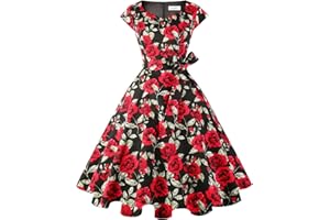 Kingfancy Women Vintage 1950s Dress Retro Cocktail Party Swing Dresses with Cap Sleeves