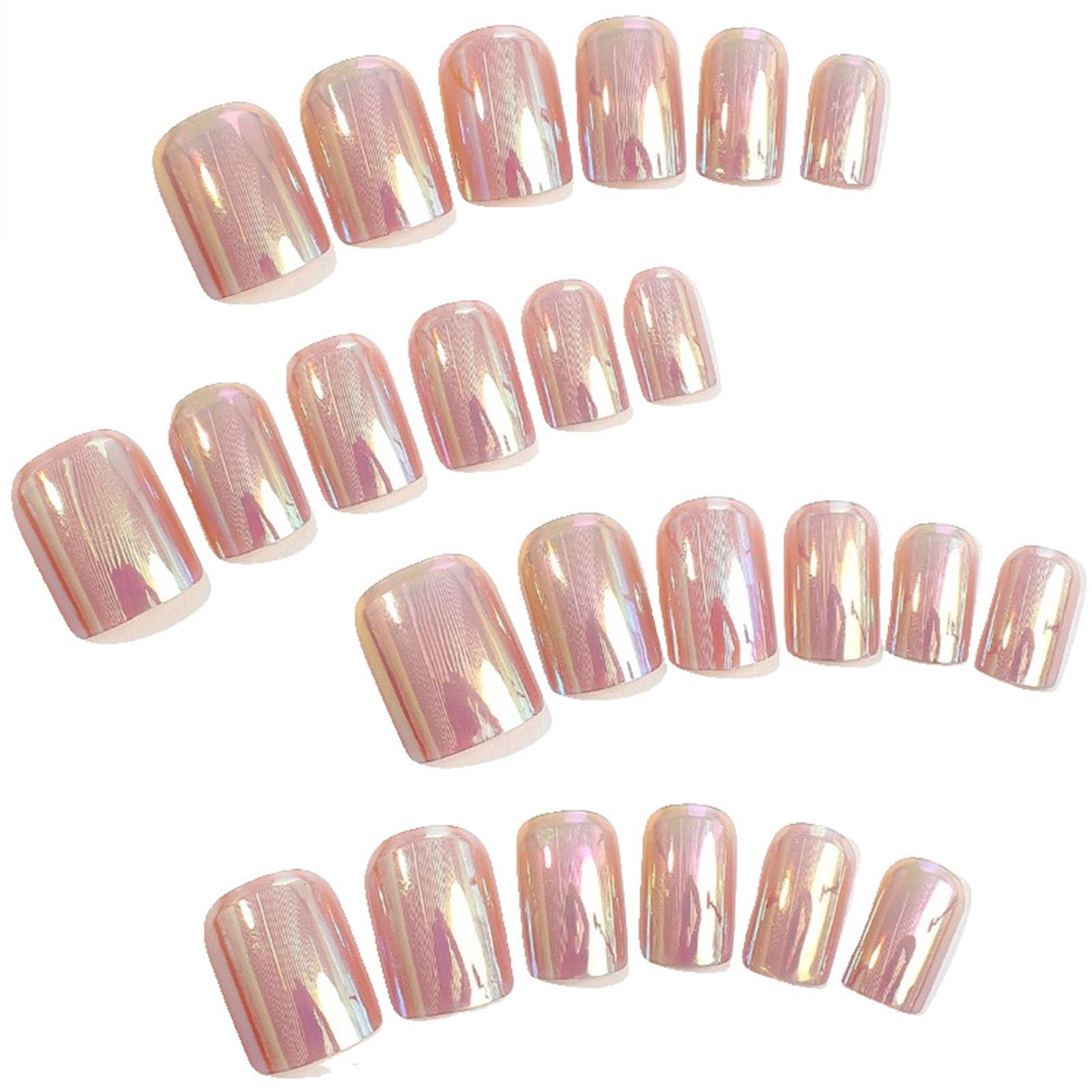 Chrome Press on Nails Short Square Fake Nails with Chrome Designs Glossy Glue on Nails Press ons Full Cover False Nails Acrylic Artificial Short Stick on Nails for Women 24 Pcs - Image 2