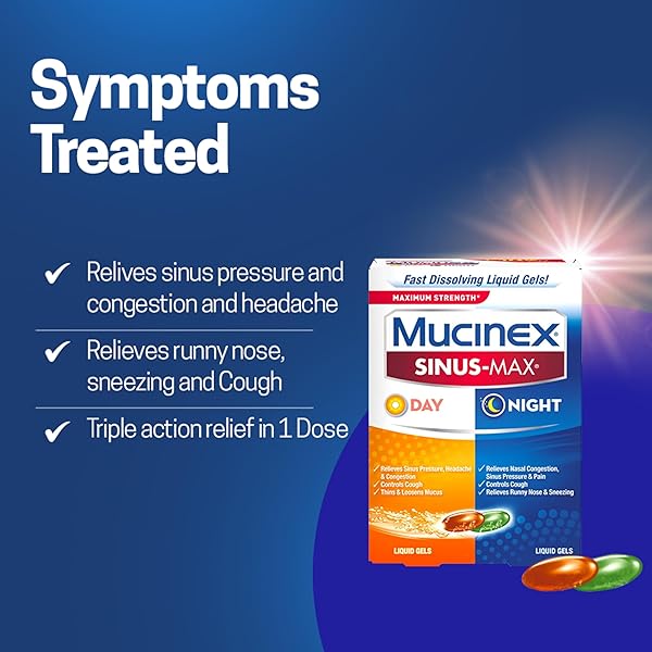 MUCINEX SINUS-MAX LIQUID GELS FOR DAY AND NIGHT, 24 COUNT