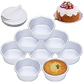 AWTBDP 4 Inch Cake Pan Set of 8, Anodized Aluminum Round Cake Pans with 100 Pcs Parchment Paper Tins Baking Pan for Cheese Cake, Pizza, Quiche, Non Toxic, Leakproof, Easy Pop Out