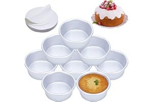 AWTBDP 4 Inch Cake Pan, Set of 8, Anodized Aluminum Round Cake Pans with 100 Pcs Parchment Paper Tins Baking Pan for Cheese C