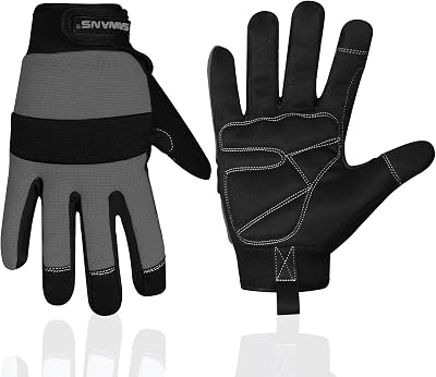 SAWANS Safety Work Gloves Gardening Touch Screen Padded Palm M Black Grey