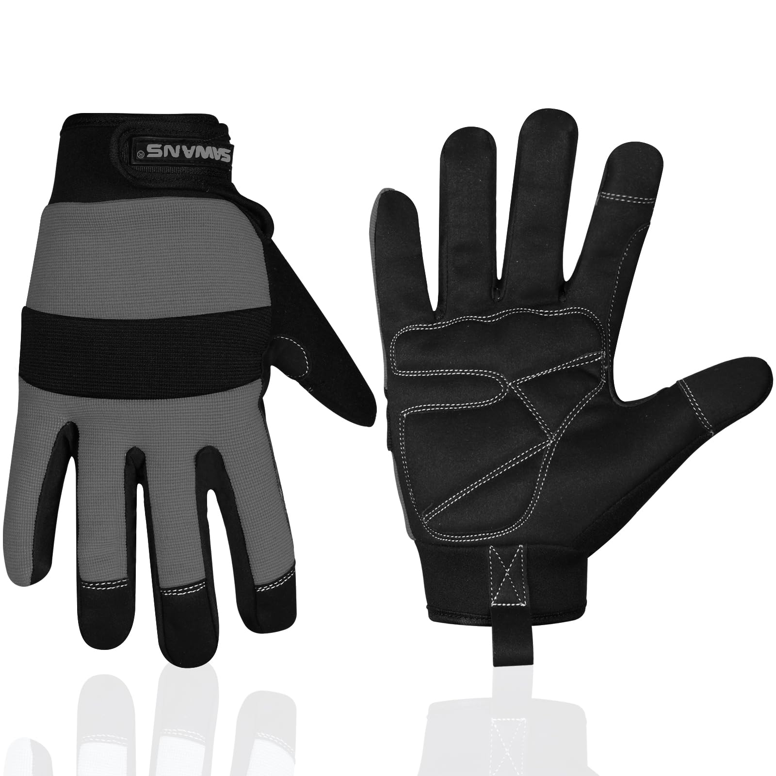 Safety Work Gloves Gardening Working Gloves Mens Women Mechanic Construction Utility Flexible Padded Palm Protection Touch Screen Breathable Builder Multi-Functional (XL, Black/Grey)