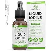 Liquid Iodine Drops – 1300 Servings Potassium Iodide for Thyroid, Metabolism & Detox Support – 2X Absorption – 1 Year Supply – USA Made, Gluten Free, Vegan – 2 Fl Oz