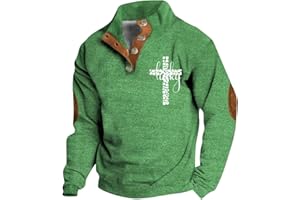 GIERIDUC Mens St Patricks Day Sweatshirt Plus Size Retro Irish Flag Shamrock Print Stand Collar Long Sleeve Pullover Clothes