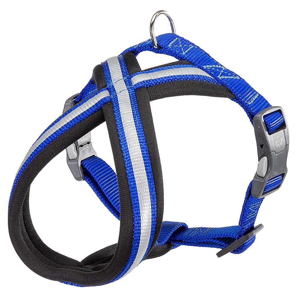 Ferplast Dog Harness DAYTONA CROSS, Small Dog Harness in Nylon, Padded, Reflective and Adjustable. With Magnetic Buckle. Blue