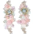 2-Piece 3D Floral Embroidery Appliques - White Crystal Flower Pearl Lace Patches For Wedding Dresses & Sewing