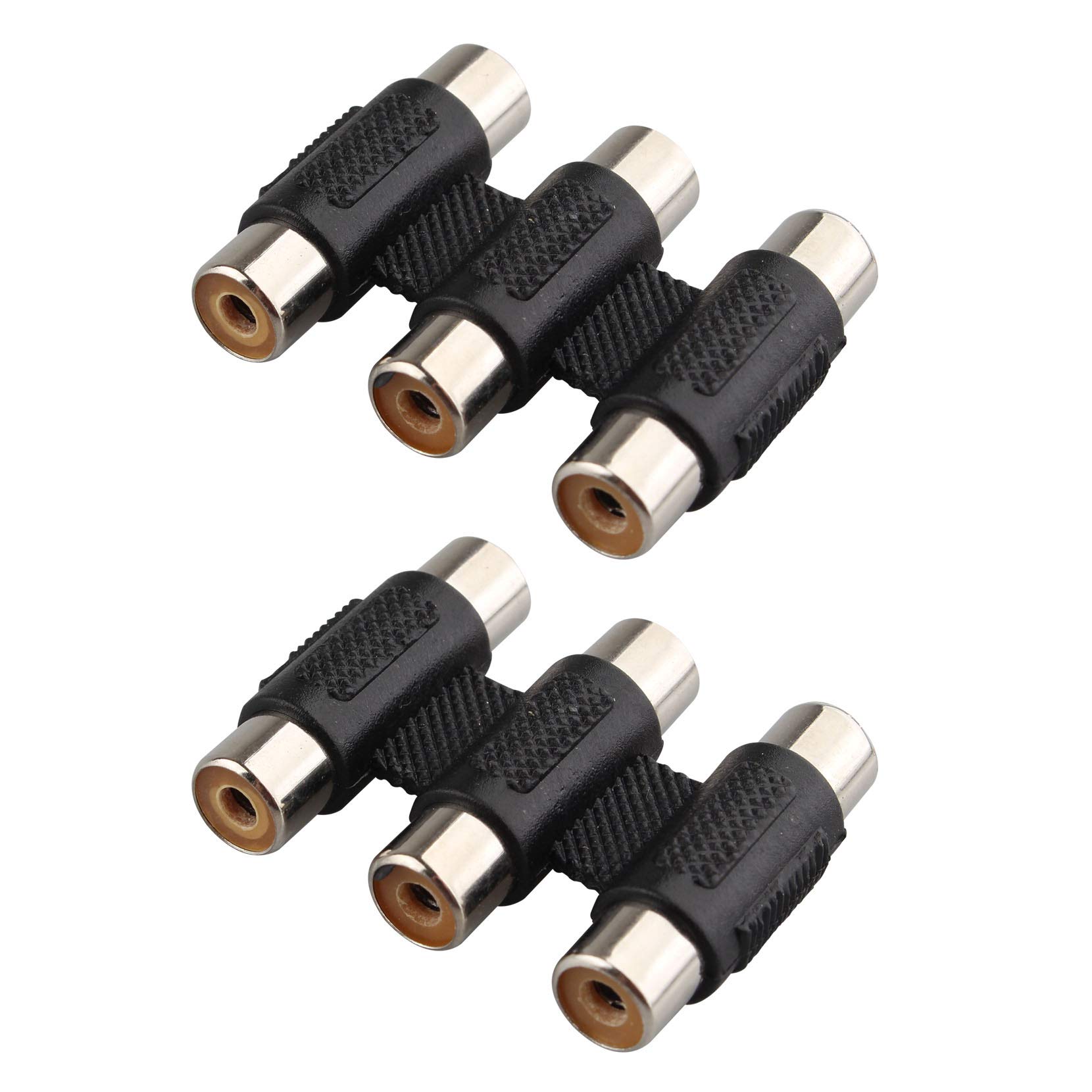 Jopto 2PCS Triple 3 RCA Phono to RCA Phono Joiner Female Connector RCA Female to Female Coupler DVD TV Connection Extension Audio Adapter Nickel Plated Converter AV Straight Connector Black