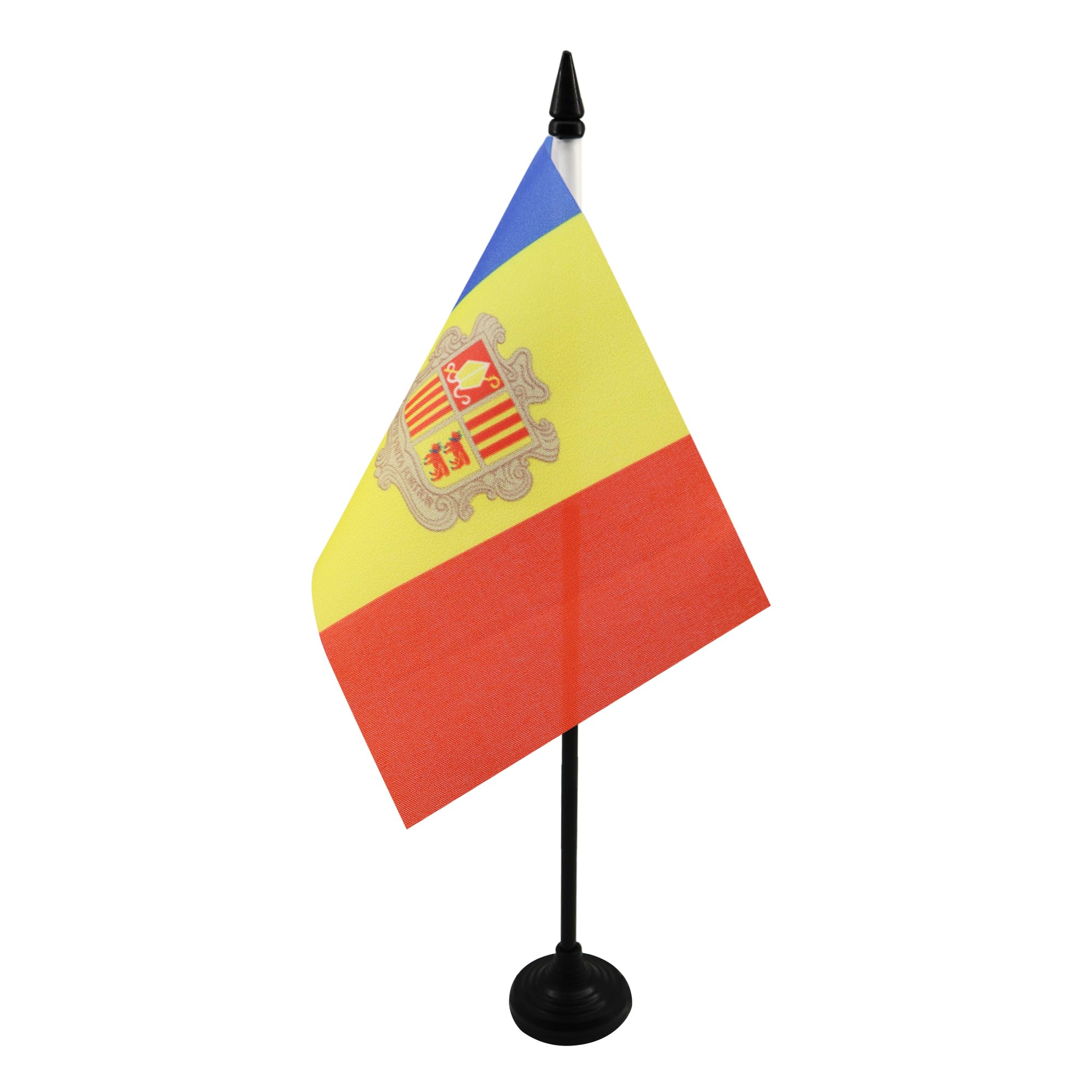 AZ FLAG - Andorra Table Flag 4'' x 6'' - Andorran Office Mini Banner 100% Polyester 15 x 10 cm - Mini Desk Flag with 10'' Pole and Black Plastic Base — image 1