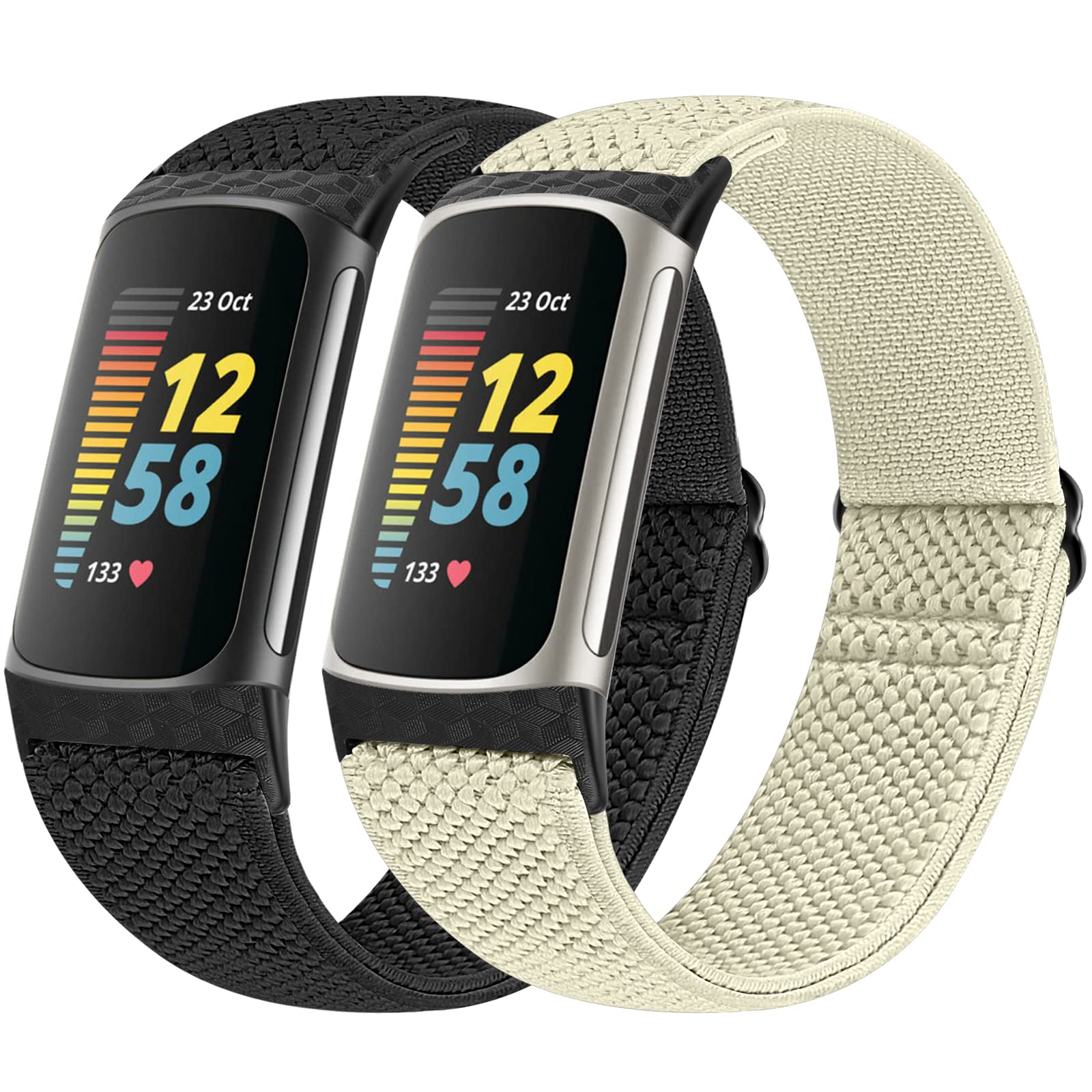 Vodtian Elastic Straps Only Compatible with Fitbit Charge 6/ Charge 5 Strap, 2 Pack Stretchy Adjustable Nylon Loop Braided Replacement Sport Wristband for Charge 5/Charge 6 Activity Tracker Women Men โ image 1