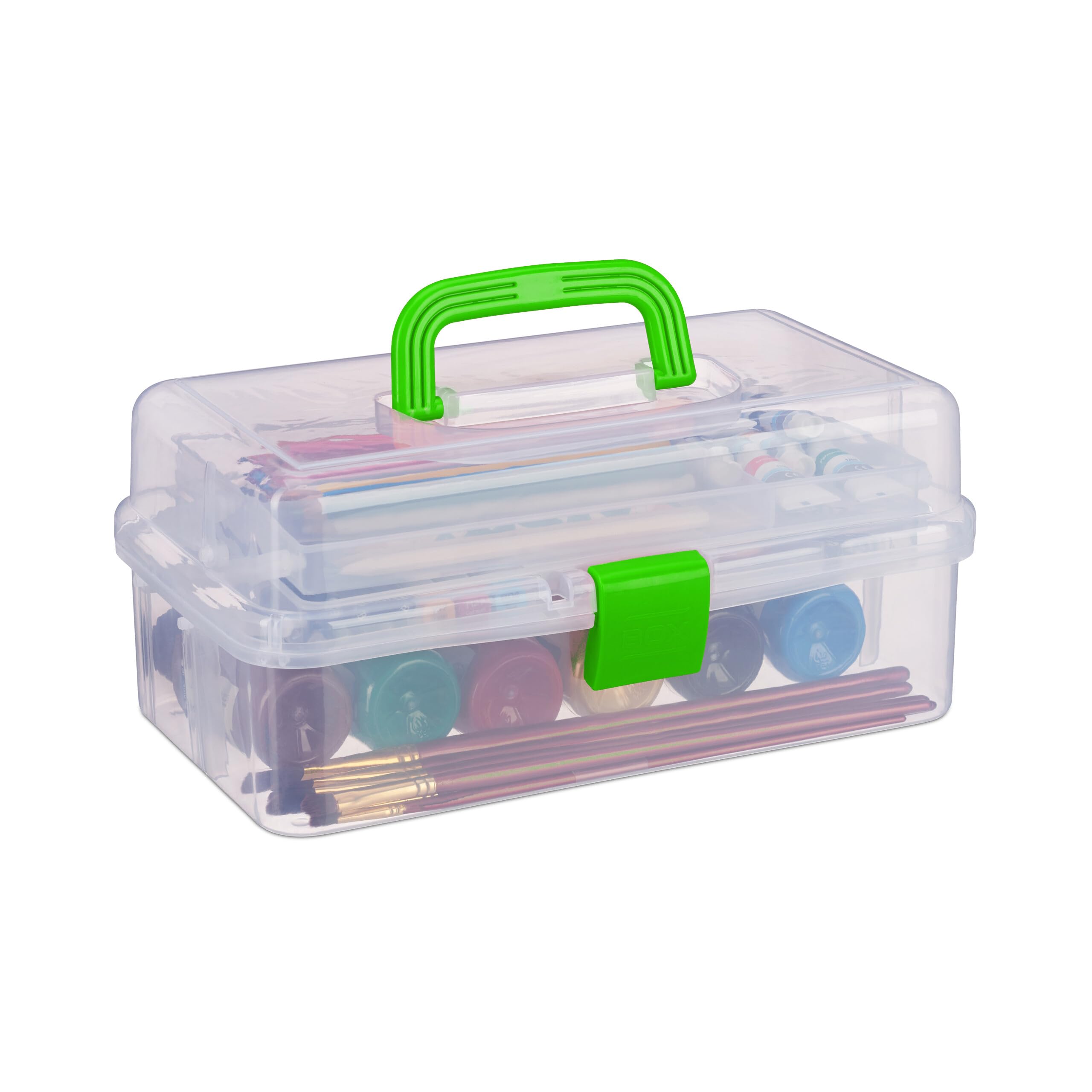 Relaxdays Transparent Plastic Storage Box, 9 Compartments for Small Tools, Press Lock, HWD 14x33x19cm
