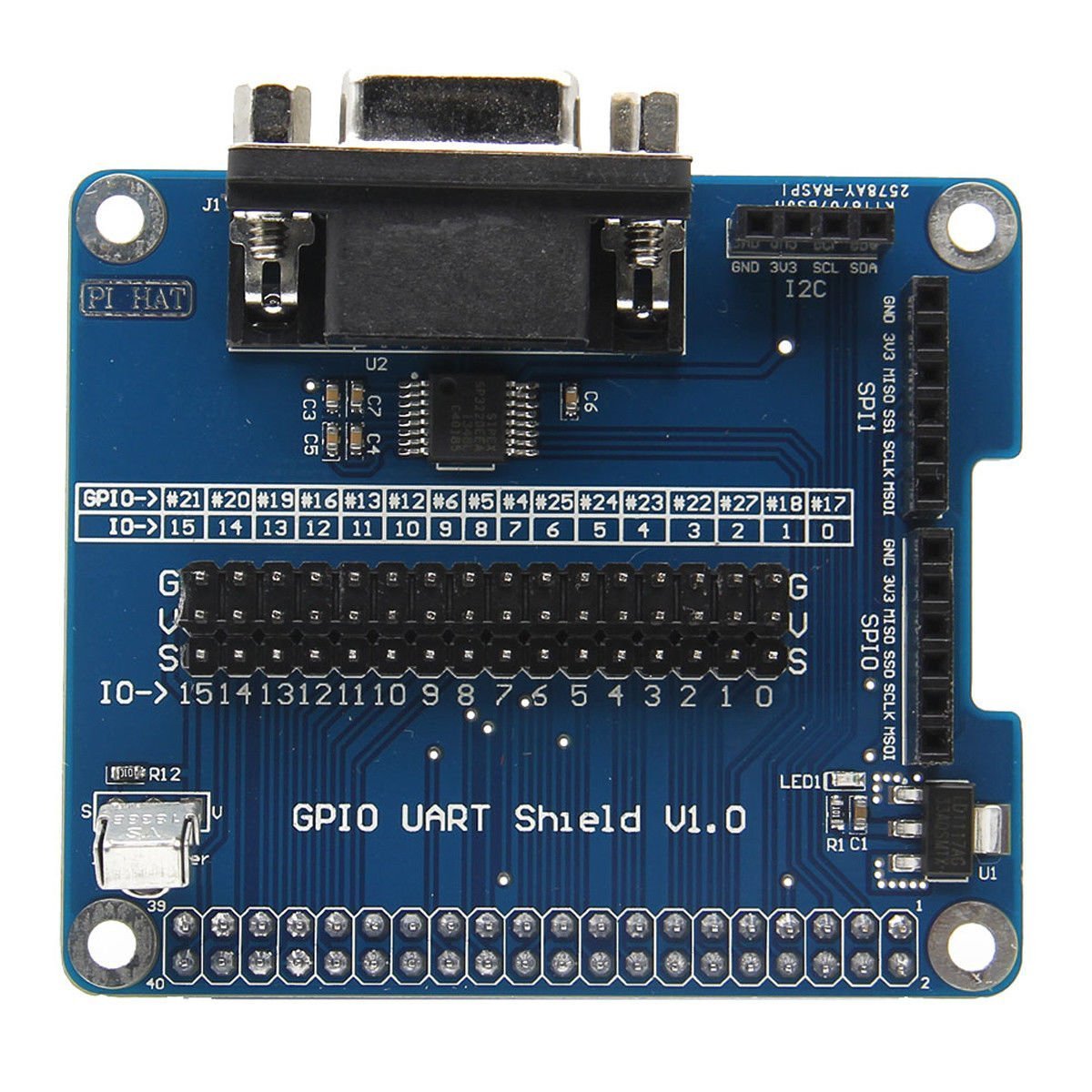 DollaTek Serial Port Expansion Board RS232 for Raspberry Pi 3 Model B / 2 B/B+ GPIO UART Shield With IR receive