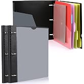 WOT I 2-Pack Telescoping Project Organizer, 1 Inch 3 Ring Binder, Black | Includes Customizable Cover / Tabbed Catalog Pocket / 5-Tab Pocket Dividers / 1 Plastic Pocket in Each Binder