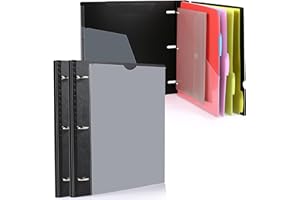 WOT I Telescoping Project Organizer 2-Pack, Refillable 3 Ring Binder with Dividers and Pockets, 13 Pocket Folders, 1 Inch 3 Rings, Black