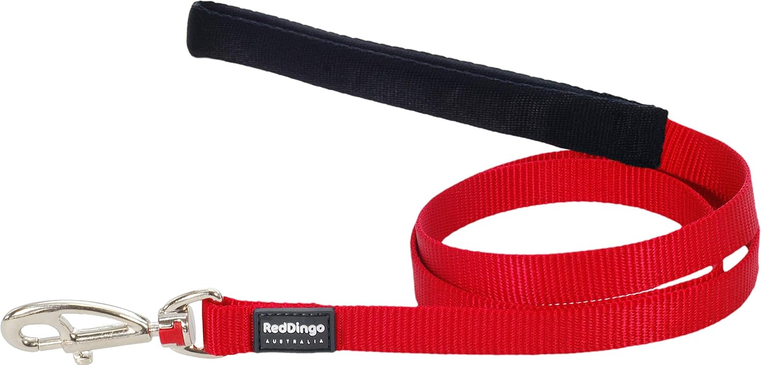 Red Dingo Padded Handle Dog Lead 1.2m Plain, Red, Small 15mm