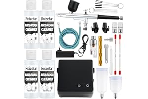 Roizefar Airbrush Kit with Compressor, 55 PSI Non-Clogging Air Brush Painting Set with 4x100ml Cleaner, 0.2/0.3/0.5mm Nozzles & Cleaning Brush, Ideal for Painting, Modeling, Nail Art, Makeup