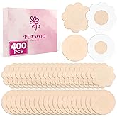 TEAWOO 400P Disposable Nipple Covers, 200 Petal + 200 Round Breathable Non-Woven Pasties for Women, Hypoallergenic, No Show, Self-Adhesive Beige