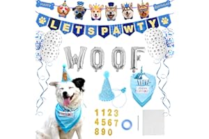 Zaabaazina Dog Birthday Party Supplies, Dog Birthday Bandana Boy Blue Dog Birthday Hat with Numbers, Dog Birthday Banner LETS PAWTY and WOOF Balloons for Dogs Party Supplies Decorations