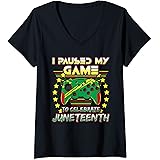 Womens Juneteenth Gamer I Paused My Video Game 1865 Black Freedom V-Neck T-Shirt