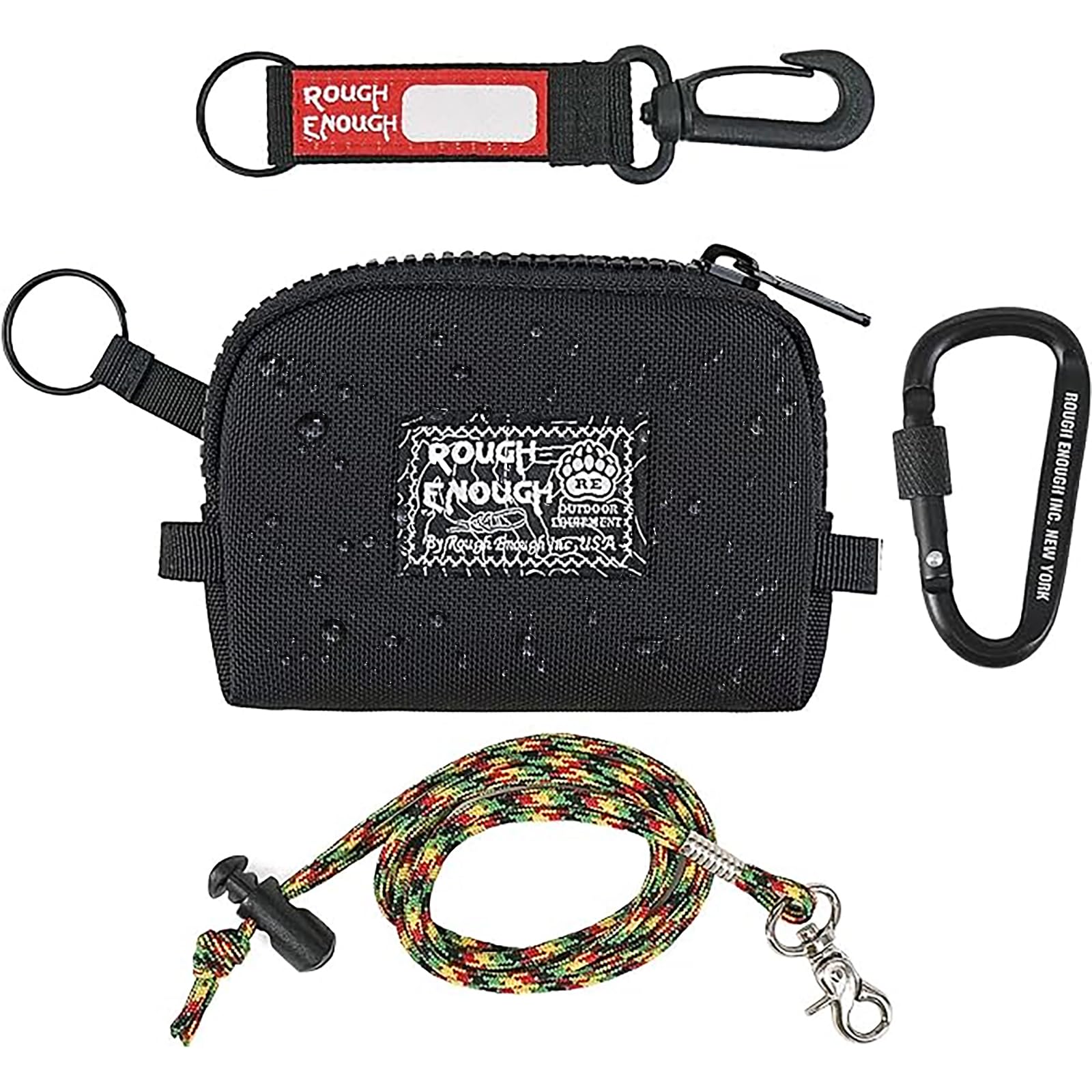 Rough Enough Key Holder Credit Card Holder Wallet Small Coin Purse for Men Women with Carabiner Clip Keychain Organiser Pouch Bag Black