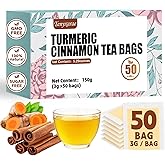 Turmeric Ginger Cinnamon Tea Bags, 50 Teabags, 3g/Bag, Made with 100% Natural Turmeric and Cinnamon. Caffeine-Free | Sugar-Free | Gluten-Free | Vegan. Individually Packaged in Eco-Friendly Bags