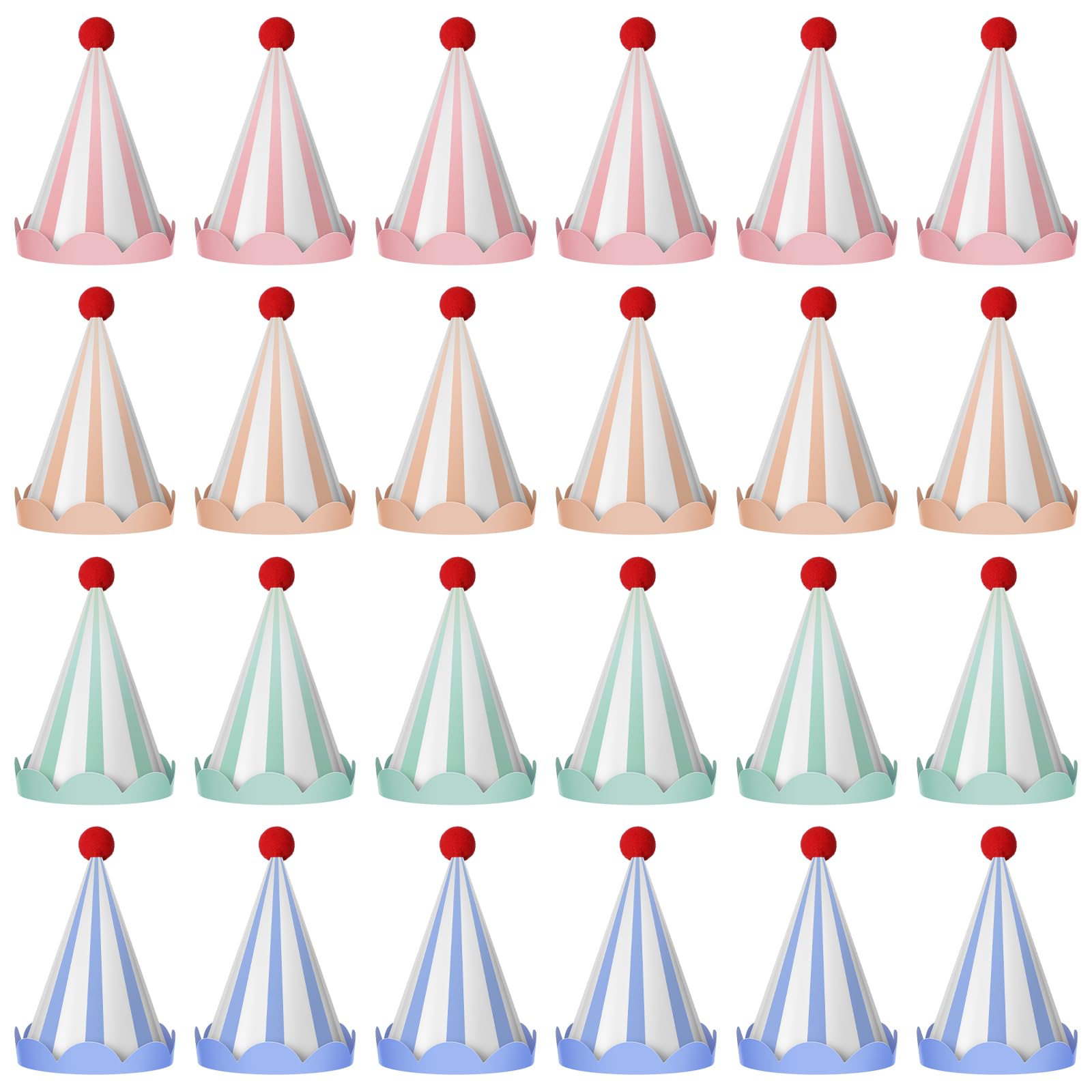 Photo 1 of Jaloro 24 Pcs Cone Birthday Party Hats Colorful Cone Party Birthday Hats with Scalloped Edges and Pompom for Adults Assorted Celebration Christmas Decoration