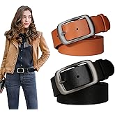 Ssumday 2 Pack Women's 1.3" Leather Belt for Jeans Pants Dresses with Retro Alloy Buckle