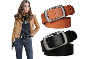 Ssumday 2 Pack Women's 1.3" Leather Belts for Jeans Pants Dresses with Fashion Alloy Pin Buckle