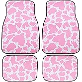 4 Piece Cow Print Pink Car Floor Mats,PU Leather Waterproof Anti-Slip Auto Mats,Front & Rear Car Liners,Universal Fit for Most Vehicles