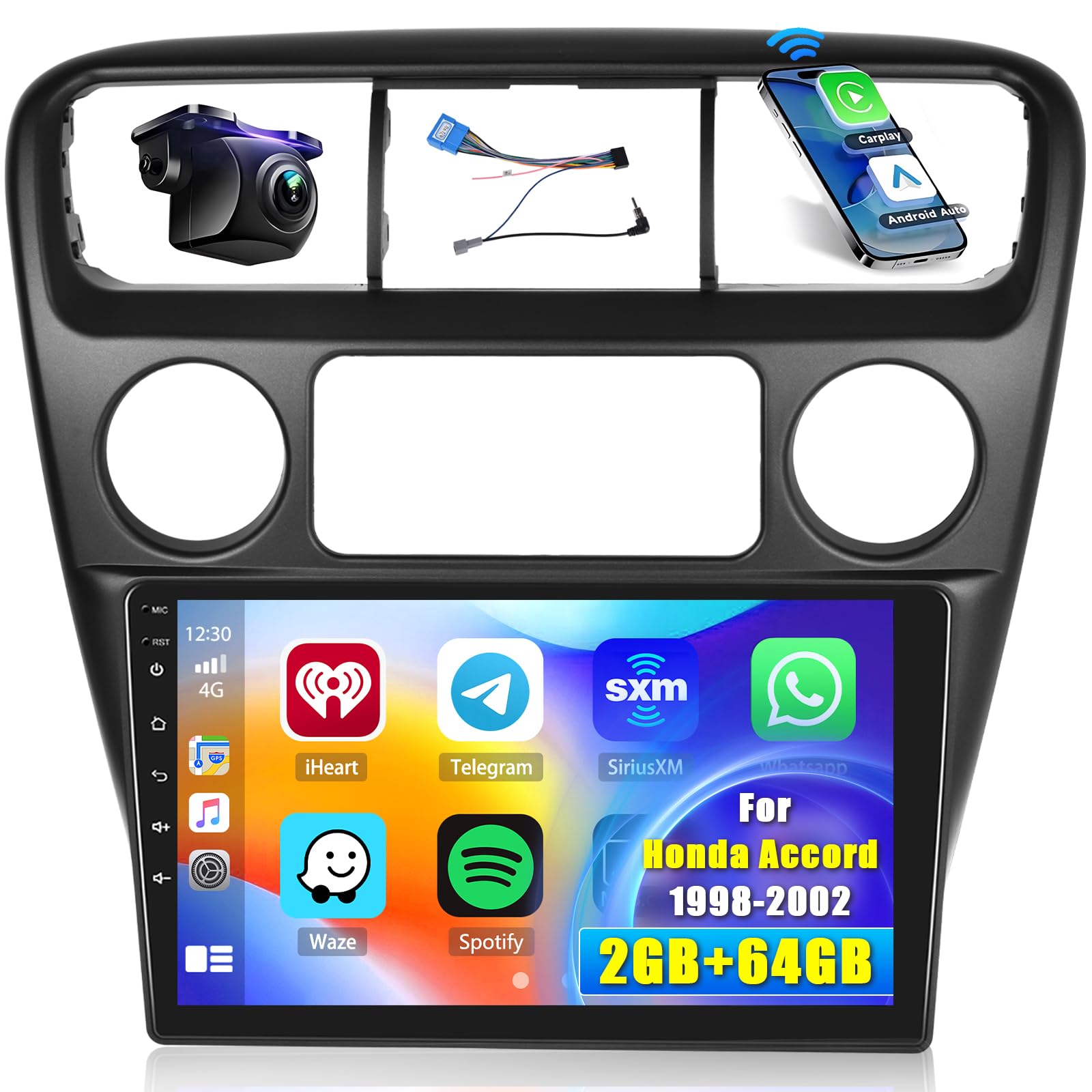 Photo 1 of Hikity Android Car Stereo for Honda Accord 1998-2002 Radio 2+64GB 9 Inch Touchscreen Car Radio Wireless Carplay Android Auto Support GPS Navigation WiFi Bluetooth FM EQ Backup Camera