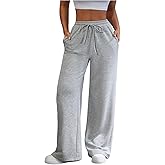 Floerns Women's High Waist Baggy Straight Wide Leg Sweatpants Trendy Interior Lounge Drawstring Sweat Pants with Pockets