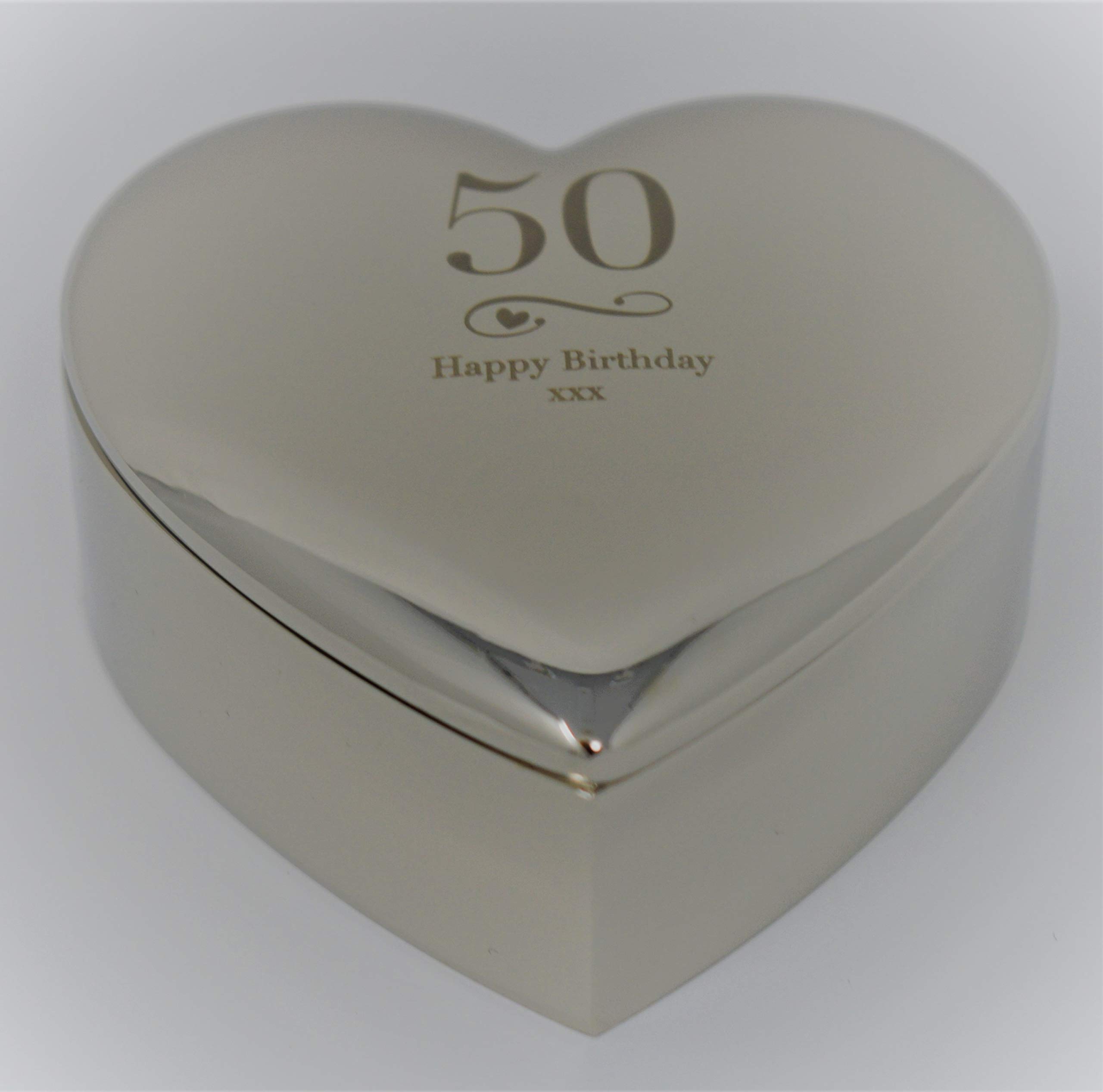 celebrationgiftsforall 50th 50 Birthday Silver Finish Elegant Engraved Heart Jewellery Trinket Box