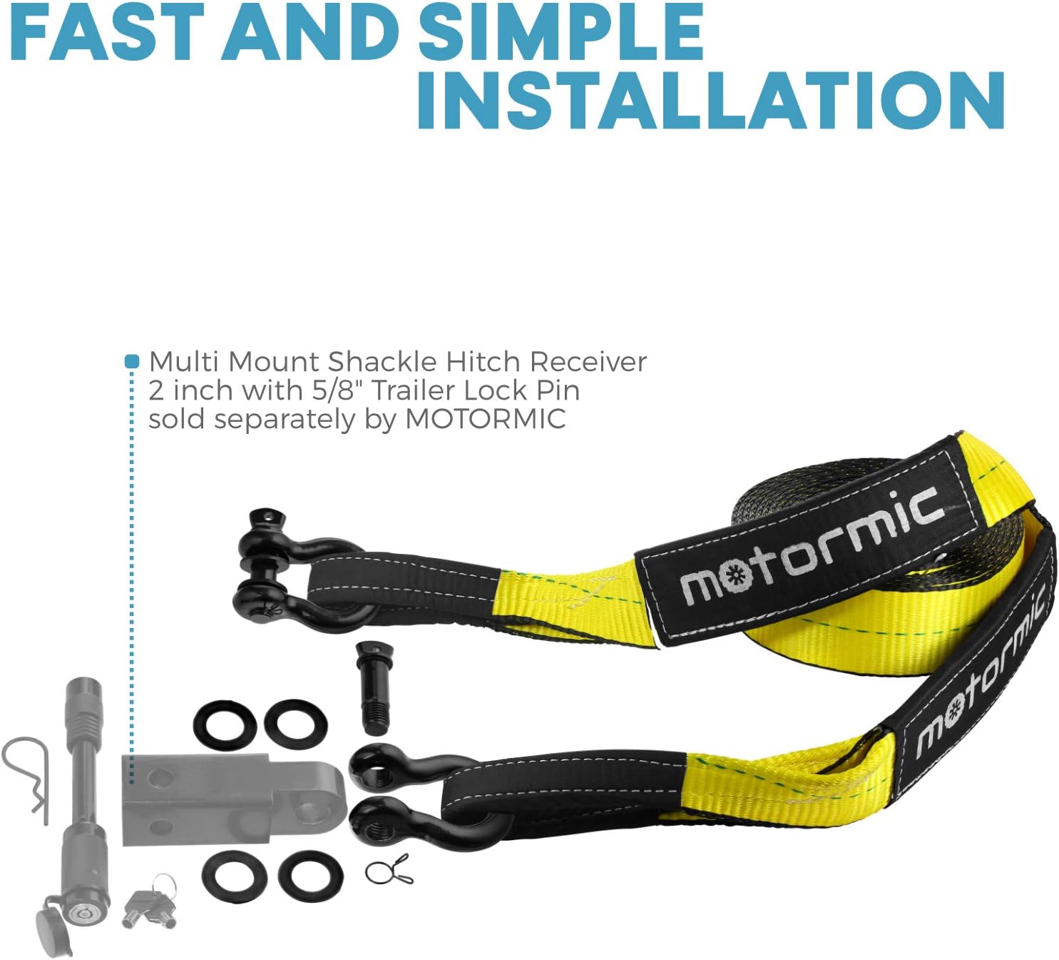 motormic Tow Strap Recovery Kit - 3" x 30ft (30,000 lbs.) Rope + 3/4" D Ring Shackles (2pcs.) + Storage Bag - Heavy Duty Straps for Winch - Truck, Car, ATV, Off Road Vehicle Towing: Automotive
