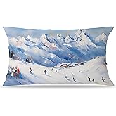 Nipil Winter Ski Sport Mountain Farmhouse 12x20 Pillow Cover,Seasonal Winter Skiing Sport Mountain Farmhouse Holiday Lumbar Decorative Pillow Covers for Home Living Room Bedroom,Ski Lover Gifts