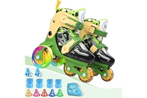 4-PEJIIJAR Kids Quad Roller Skate,Roller Skates for Girls Boys,with Adjustable Size&Double Brakes&Luminous Wheels&Protective Gear,3-Point Balance Roller Shoes for Beginners