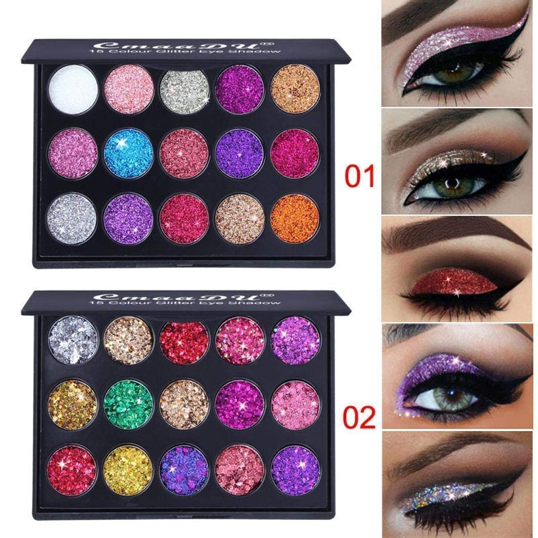 Bifast 15 Shades Eyeshadow Palette Shiny and Pigmented Mineral Pressed Powder Glitter Eyes Long Stay On Make Up Eye Shadow Shimmer Palettes (Style 2)