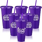 Jingmore Birthday Party Tumblers 24 oz Squad Plastic Tumblers with Lid and Straw for 20th 30th 40th 50th 60th Birthday Decorations Favor for Women Adults(Purple, Silver Words,6 Pcs)
