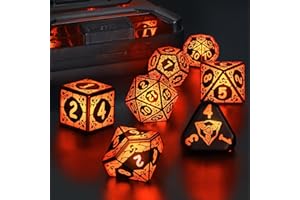 LED Dice Set DND, Cool Light up Dice Set Rechargeable for Dungeons and Dragons, ZHOORQI Polyhedral D and D Dice with Charging Box for Role Playing Game Gifts (Orange-Shackles)
