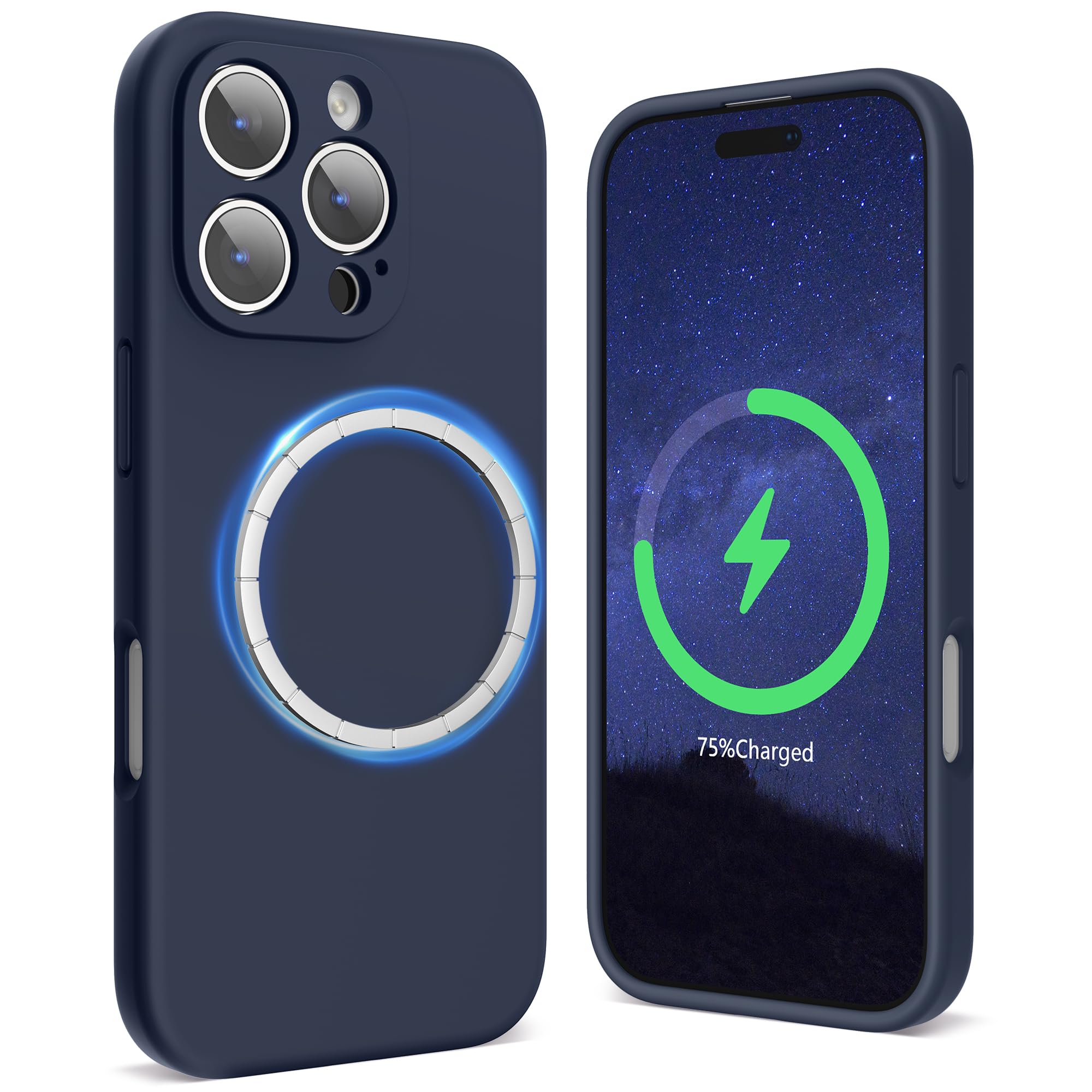 SURPHY Magnetic Design for iPhone 16 Pro Case, Liquid Silicone Protection for Each Lens Shockproof Gel Rubber Phone Case for iPhone 16 Pro 6.3 inch 2024, Midnight Blue