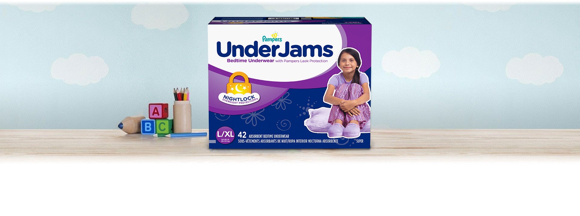Pampers UnderJams Disposable Bedtime Underwear for Girls Size L/XL, 42