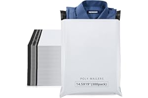 Metronic 300 Pcs Shipping Bags 14.5x19, Large Poly Mailers for Small Business Supplies, White Poly Bags for Clothing Packing Supplies, Strong Adhensive Self Seal Mailing Packing Bags Postal Bags