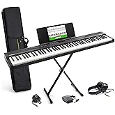 Alesis 88 Key Keyboard Piano with 480 Sounds, Speakers, USB MIDI, Carry-Bag, Stand, Headphones, Pedal and Piano Lessons for B