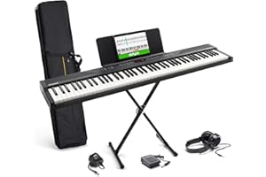 Alesis 88 Key Keyboard Piano with 480 Sounds, Speakers, USB MIDI, Carry-Bag, Stand, Headphones, Pedal and Piano Lessons for B