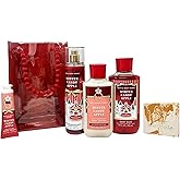 Bath & Body Works Winter Candy Apple Gift Bag Set - Fragrance Mist, Body Wash, Body Lotion and Hand Cream - with a Peach Gardenia Sample Soap