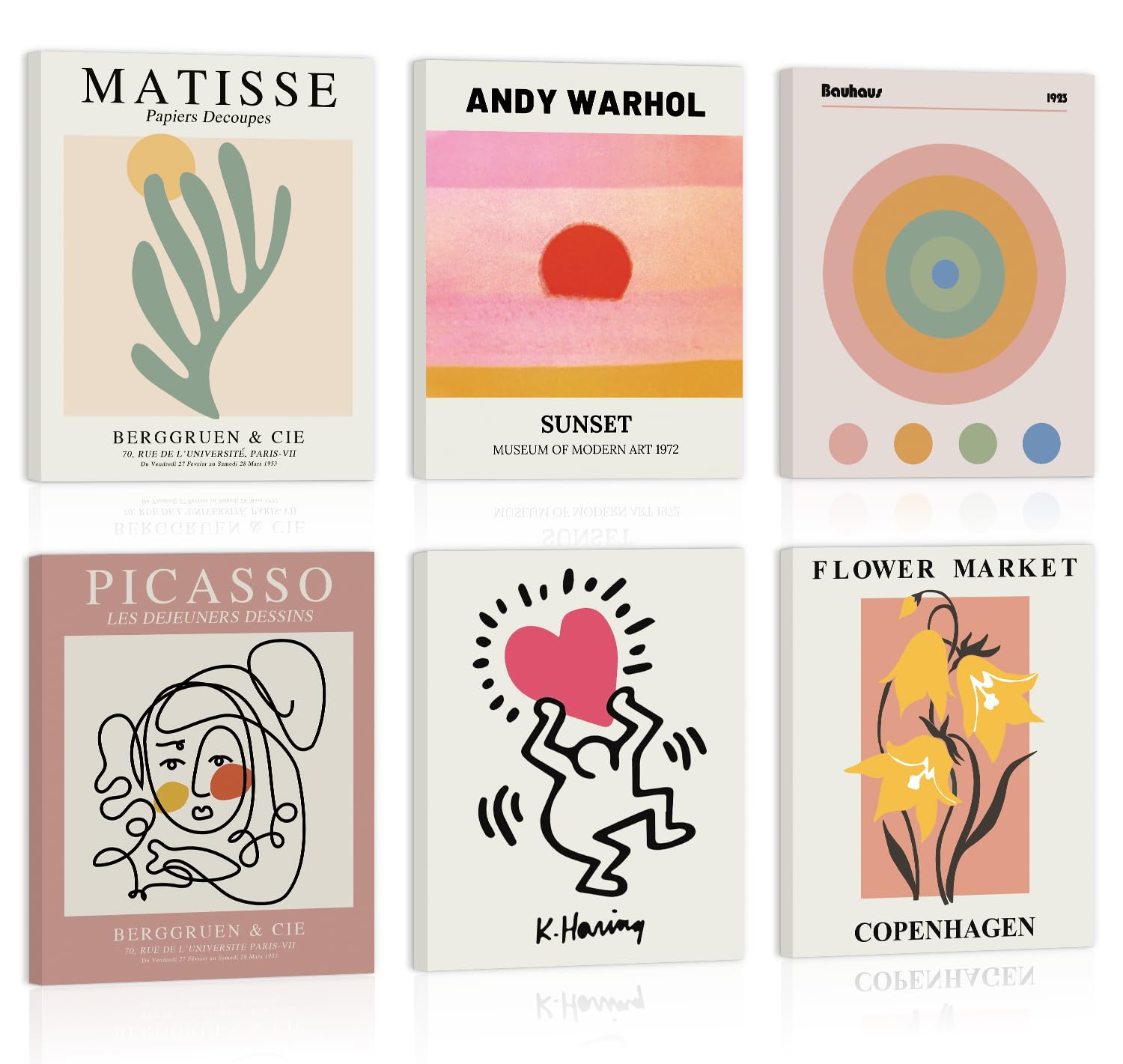 KAIRNE Abstract Wall Art Prints Framed,Vintage Master Wall Decor,Cute Matisse Prints Canvas for Living Room Set of 6 Pieces (8x10inch),Boho Flower Market Art Print,Aesthetic Poster for Bedroom Office
