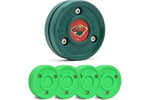 Green Biscuit Hockey Puck - 4 Pack Original Off Ice Hockey Pucks with 1 NHL Puck and GB Stickers - Official Street Hockey Puck to Improve Stickhandling and Passing Skills